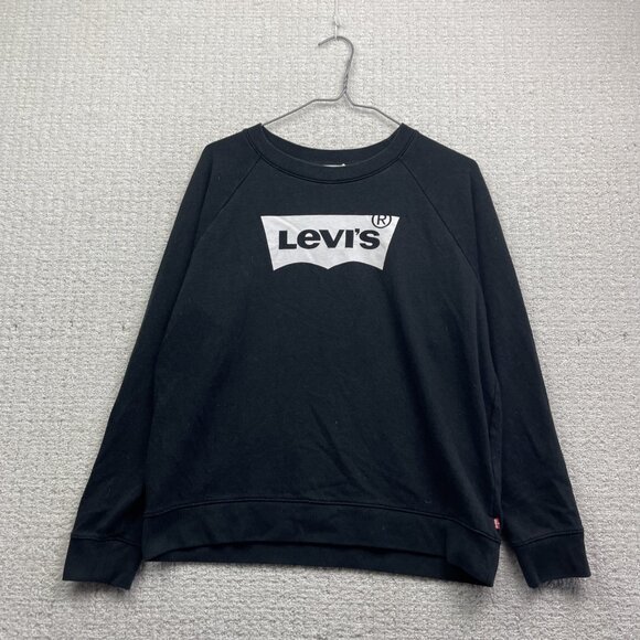 Levi's Graphic Sweatshirt Pullover Women Sz S Black w/ Classic Retro White Logo - Picture 1 of 13